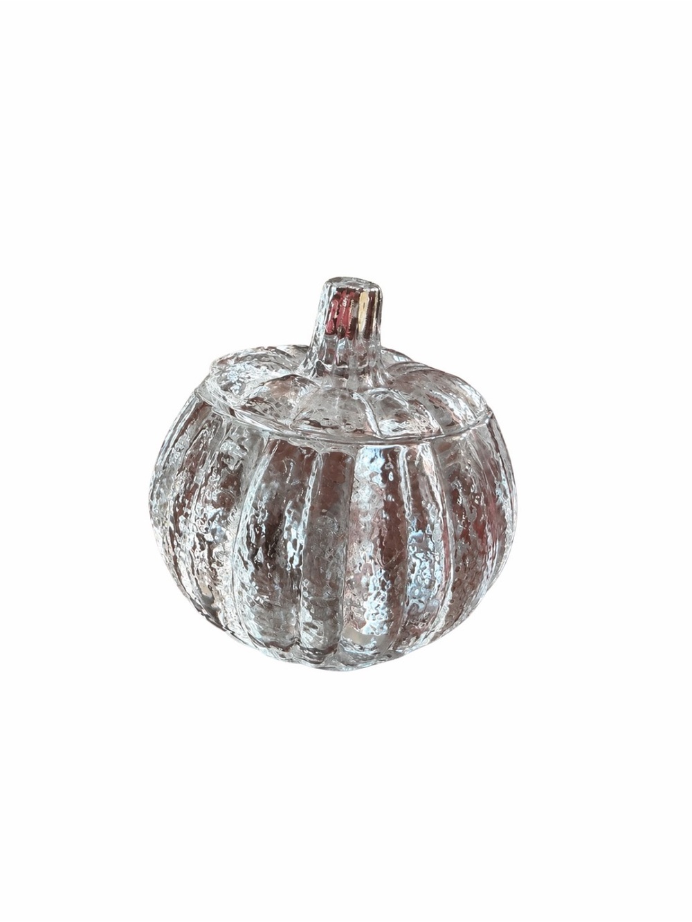 Vintage Avon Harvest Glow Clear Textured Glass Pumpkin w/ Lid 3.75”